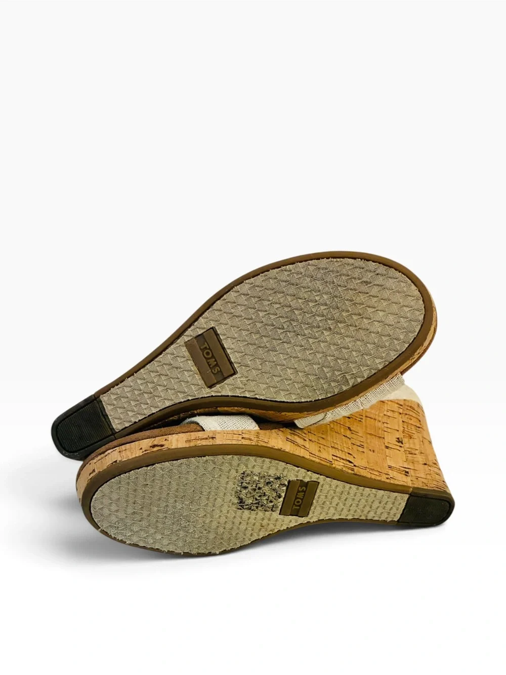 Toms Cream Linen Wedge Sandals with Cork Platform
